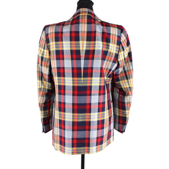 Emilio Pucci Ermenegildo Zegna Red Blue Plaid Blazer 39 Single Breasted Jacket - Picture 5 of 8
